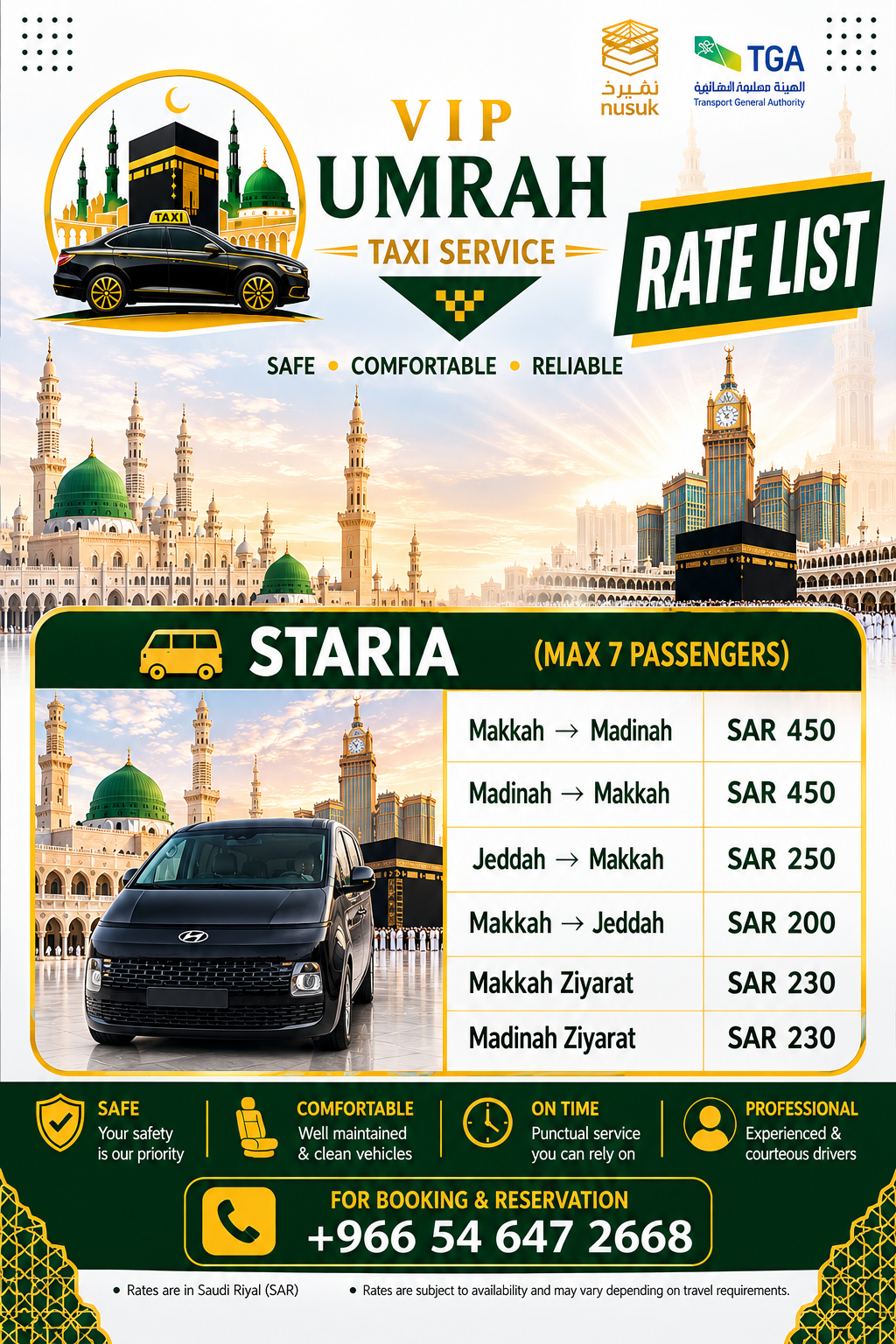 VIP Umrah Taxi Service Rate List